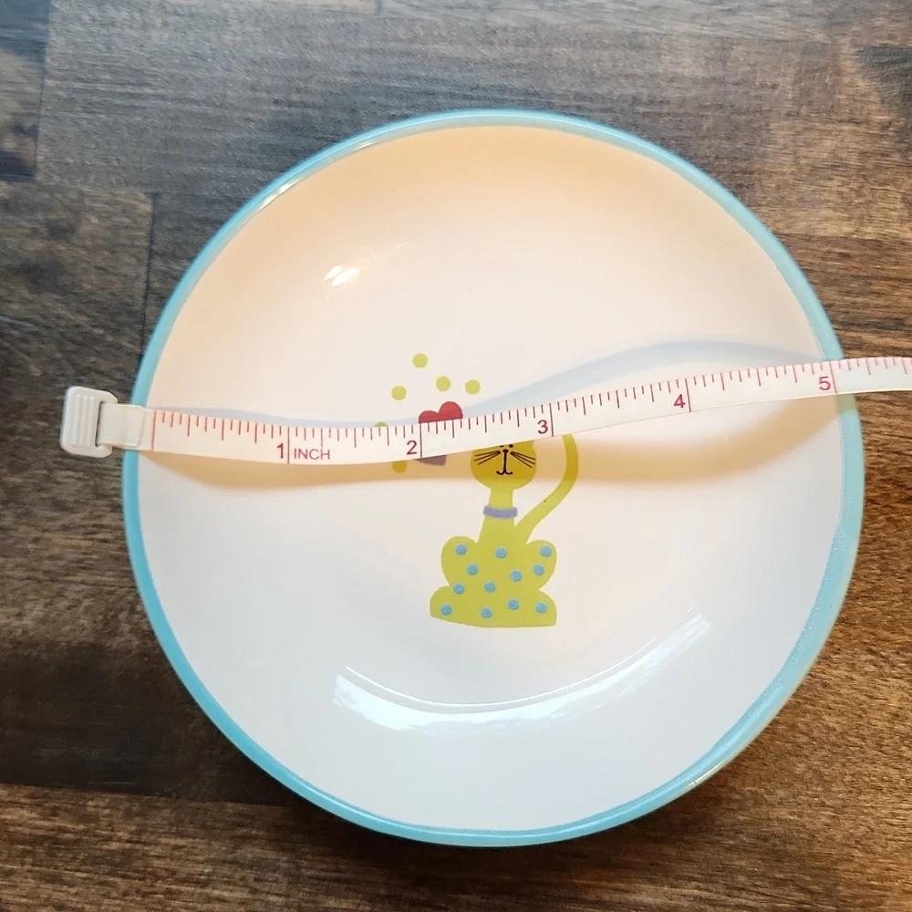Whisker City Green Cat With Hearts Set Of Bowls